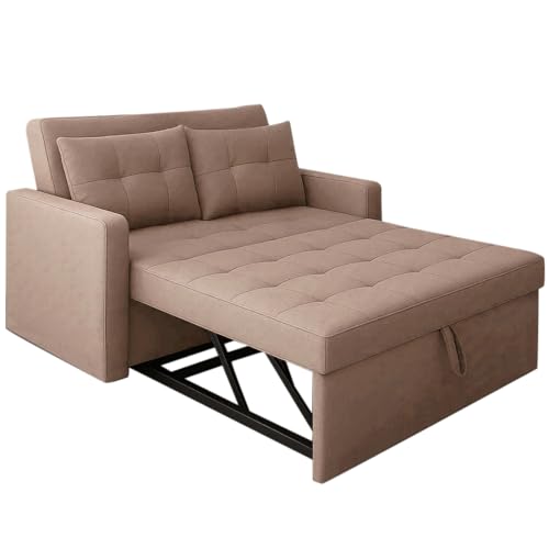 Image of CASASTYLE Trissa 2 Seater Pull-Out Premium Fabric Sofa Cum Bed Sofa Set for Living Room (Beige Fabric)