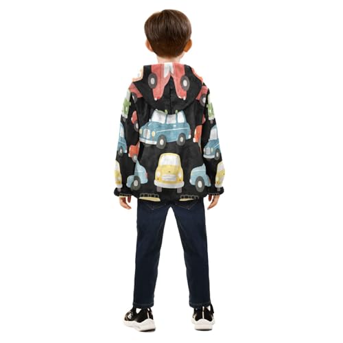 Colorful Cars on Black Background Toddler Fleece Jacket Girl Boys Hooded Fleece Jacket Coat Warm Outwear Zip-up 3-10T4