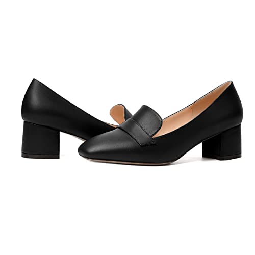 Image of MODENCOCO Womens Square Toe Slip On Comfortable Casual Matte Work Chunky Low Heel Loafers Shoes 2 Inch