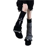 KFVIM Y2K Gothic Leg Warmers Emo Knit Long Socks Punk Grunge Alt Aesthetic Boot Covers for Women Teens gothic fashion (black)