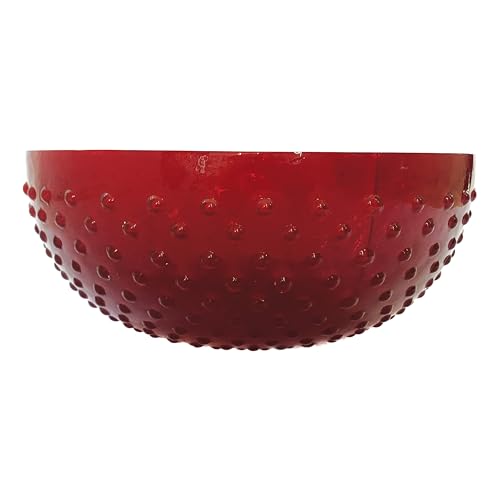 Creative Co-Op 4.5 Quart Glass Hobnail Serving Bowl, Red