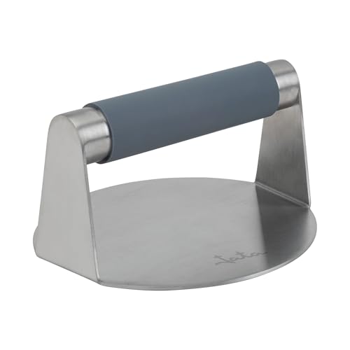 JATA HOGAR HPRE2544 - Prensa Smash Burgers de Acero Inoxidable – Mango Silicona Antideslizante – Ideal para Hamburguesas, Carnes, Sándwiches y Verduras – Fácil Limpieza y Uso – Medidas 14,5 x 7,5 cm