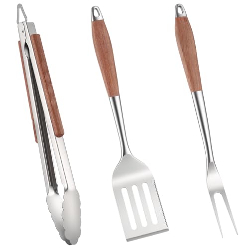 Set 3 piezas herramientas para parrilla acero y madera miniatura 3