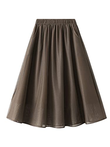 Jupe courte en tulle marron pour femme Hndudnff taille haute vaporeuse