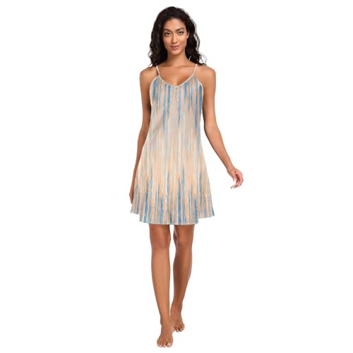 GuoChe Vestido de noche para mujer, cómodo cuello en V, suave, vestido de casa, rayas azules, ondas, Con color, XXL