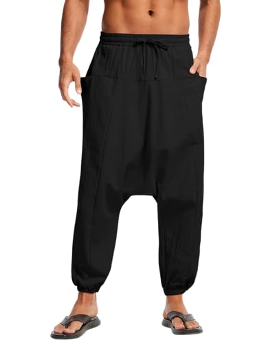 YAOBAOLE Pantalon Sarouel Homme Pantalon Lin Homme Pantalons Leger Ete