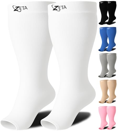 Image of Zeta Wear Plus Size Compression Socks for Women and Men, Wide Calf Knee-High 15-19 mmHg Graduated Support, Easy-On Cuff, Fits Calves to 26 inch / 66 cm