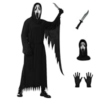 Scream Costume for Adult with Mask and Knife Prop, Men Women Halloween Cosplay Dress-up Party(White Mask)