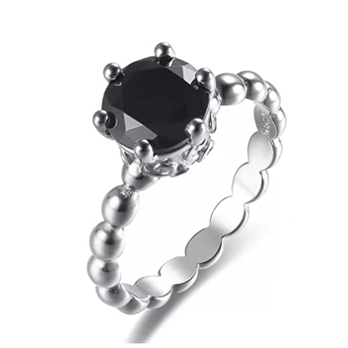 Bague argent S925 Zircon noir femmes hommes fiançailles alliance