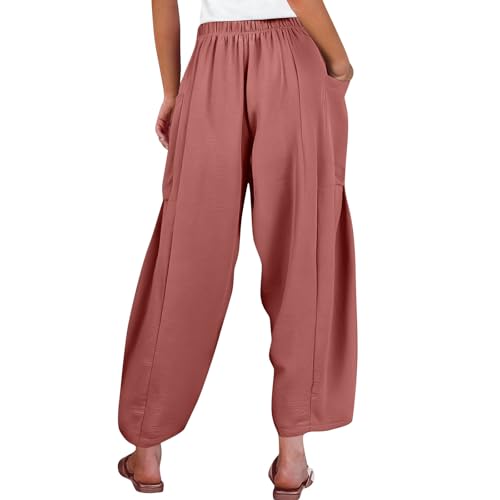 Linen Pants Women Casual Drawstring Cropped Barrel Palazzo Harem Pants with Pockets Flowy Boho Beach Lounge Pant4