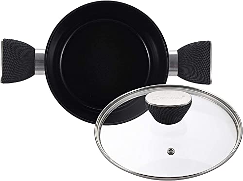Image of Bergner Carbon TT Forged Aluminium Non-Stick Casserole with Glass Lid, 24 cm, 4.6 Liters, Induction Base, Metallic Grey