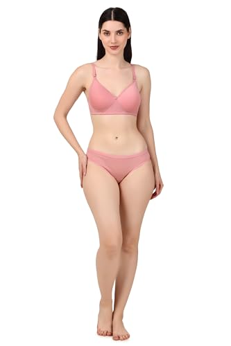 Image of ESAKI Women's Cotton Lace Lingerie Set | Padded Wire-Free Comfort Bra & Panty Combo | Everyday Essentials in Nude
