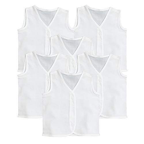 Image of CLAP Unisex Baby Boy's & Baby Girl's Pure Cotton Jhabla Regular Fit Vest (Pack Of 6) ( White 0-5 Months)