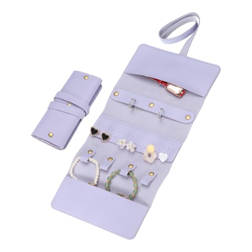 QUARKZMAN 2 piezas de Bolsa de Viaje para Joyas, Estuche Organizador de Joyas Plegable, Bolsa Portátil para Joyas para Anillos Collares Pendientes Pulseras Almacenamiento de Joyas, Morado