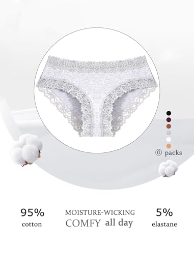 Image of ALL OF SHE Womens Cotton Underwear Cheeky Lace Bikini Panties Sexy Briefs Soft Breathable Lingerie for Ladies Underwear Pack