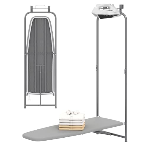 GOFLAME Over Door Ironing Board Hanging Ironing Board with Iron Holder & Heavy-Duty Metal Frame Space-Saving Folding Iron Board for Laundry Bathroom Small Spaces 42 x 16.5 x 50 (L x W x H)