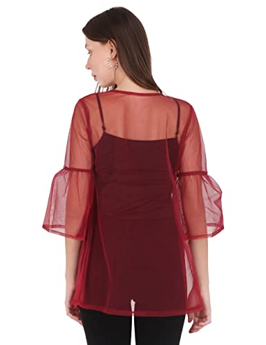 Image of UNFAKENOW Women Floral Embroidered Pearl Embellished Net Shrug