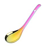 1 cuchara de arroz de acero inoxidable 18/8 con mango largo para sopa, gachas de avena, cuchara de arroz, vajilla dorada, herramienta de cocina (cuchara de arroz arcoíris)