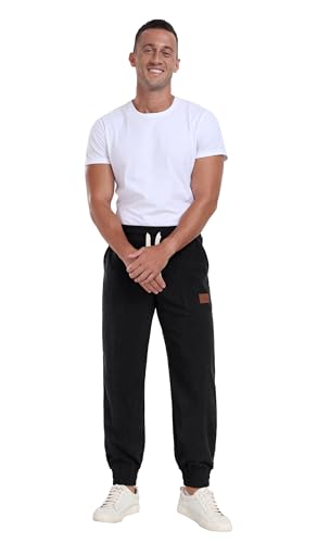 Askdeer Mens Corduroy Joggers Pants Casual Cargo Pants Drawstring Elastic Waist Baggy Tapered Sweatpants with 3 Pockets Black4