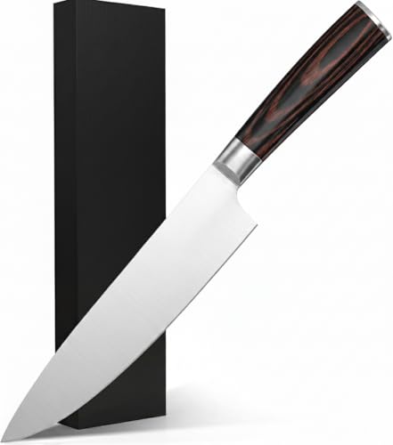 8 Inch Japanese Chef Knife, High Carbon Stainless Steel Kitchen Knife With Ergonomic Pakka Wood Handle, Ultra Sharp Gyuto Cooking Knife With Gift Box For Home & Professional Chefs
