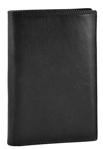 Portemonnee van echt leer, natuurlijk koeien, zwart, klassiek, 2 kleppen, formaat 10 x 15 cm, Zwart, PORTEFEUILLE 10 X 15, Klassiek