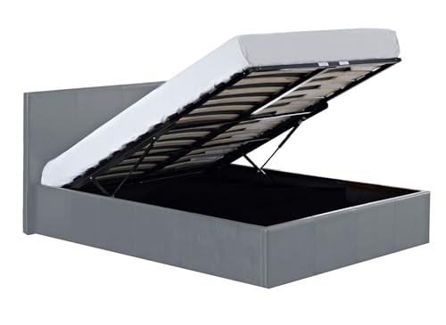 Direct Furniture SuppliersLUNA - UK 4FT Small Double Gas Lift Up Ottoman Storage Faux Leather Space Saving Bedframe (H:88.5cm x W: 138cm x L: 203cm) (Grey)