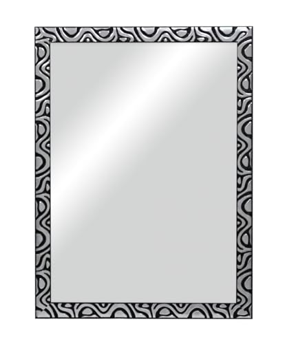 CHELY INTERMARKET MOD144 Espejo Pared Cuerpo Entero Decorativo Estilo Clásico para Salón Dormitorio Elegante Marco Relieve Negro Plata 50x70 cm Incluye Kit Colgar Fabricado España