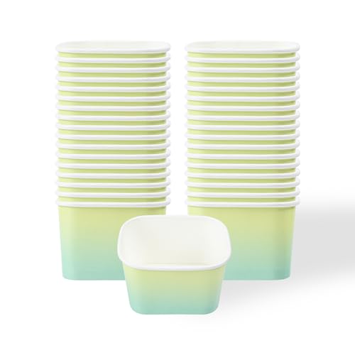 Image of Restaurantware Paper Cups 50 Count 12 Ounce Square Disposable Ice Cream Containers, Leak-Resistant Paper Dessert To Go Cups, Hot And Cold Food, Durable Teal And Green Ombre Design