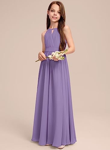 Junior Bridesmaid Dress, Flower Girl Dresses Bow Pleated Halter Floor-Length Chiffon Formal Dress for Party Wedding4