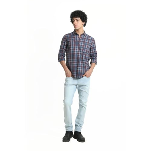 Image of BASICS 100% Cotton Checked Shirt for Men | Slim Fit | Everyday Smart Casual Wear | Full Sleeve