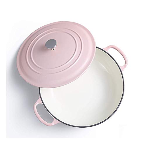 Olla de cerámica con tapa, cacerola de hierro fundido poco profunda con tapa, olla para sopa con revestimiento de esmalte resistente, cocina de inducción, estufa de gas, cacerola universal (color: ros