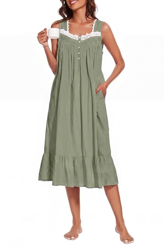 Image of AVIIER 100% Cotton Nightgowns for Women Sleeveless Sleep Dress Ladies Gowns Sleepwear with Pockets