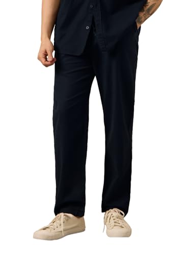 Image of The Souled Store Linen Pants: Men and Boys Drawstringed Solid Straight Fit Summer Ready Lightweight Casual Cotton Linen Pants