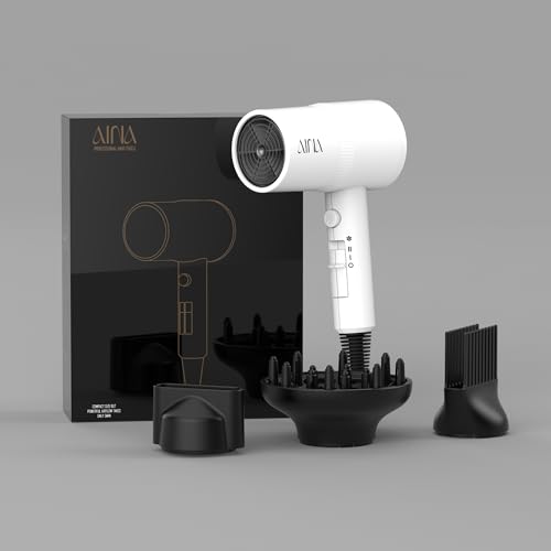Image of AINA Hair Dryer with Diffuser,Comb Full-Featured Blow Dryer 110V(White) | 3 Heat /2 Speed;Cold shut button;Lightweight;Compact Size;High Temp;Low Airflow;Same Results;Less Expense