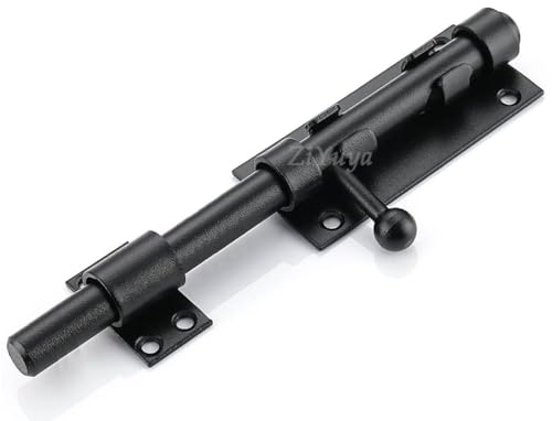 ZiYuya Cerrojo de puerta corredera de acero inoxidable 304 con agujero para candado, pestillo de seguridad resistente para puerta de doble cara, 12 mm de diámetro, negro (196 mm)