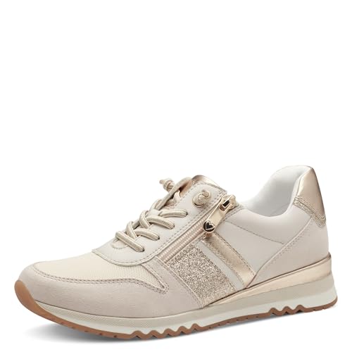 MARCO TOZZI Damen Sneaker flach mit Reißverschluss Vegan, Beige (Cream/Gold), 40 EU