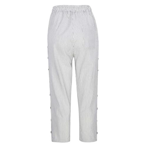 Striped Linen Pants for Women 2025 Summer Casual Drawstring Capri Pants Beach Vacation Clothes with Pockets2