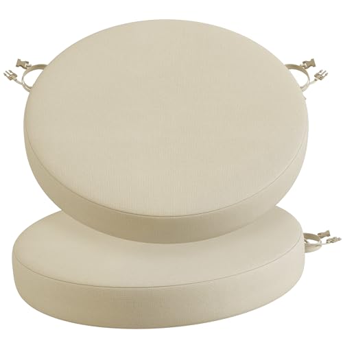 Codi Round Outdoor Chair Cushions 15 Inch, Patio Bistro Cushion Set of 2, Waterproof with Adjustable Straps, Beige 15x15''