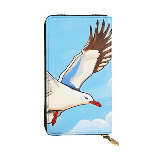 Leather Wallet 7.48 x 4.13 in - Stylish and Durable Wallet for Women with Multiple Compartments and Zipper Design Flying Seagulls Prints
