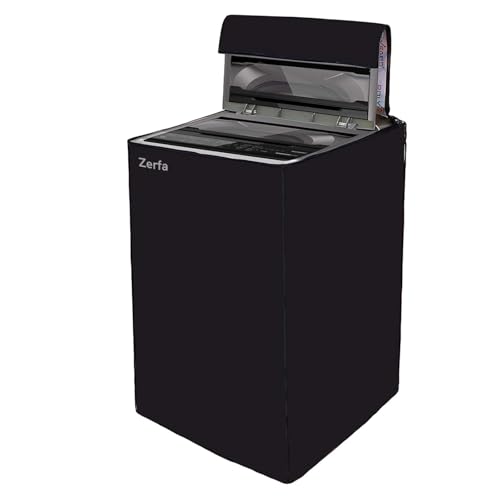 Image of Zerfa Waterproof, Dust-Proof, Sun-Proof Top Loading Fully Automatic Washing Machine Cover Fit and Suitable for all Brand Universal Cover - Black (Dimension - 63 x 63 x 93 CM)