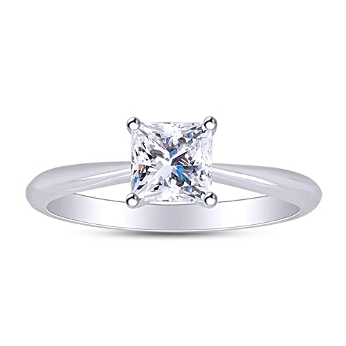 AFFY 14K White Gold Plated Sterling Silver Fancy Shape Solitaire Ring Made with Cubic-Zirconia