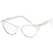 zeroUV Blue Light Blocking Vintage Cat Eye Glasses for Women UV400 Embellished with Rhinestones, 50s Rockabilly Accessories 51mm (White/Clear)