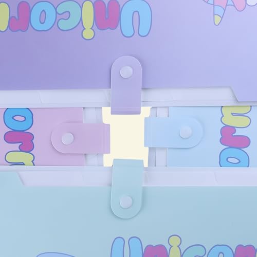 Image of SPS A4 Expanding File Folder - Pack of 4 | Unicorn Theme | 5 Pockets | Pastel Colors - Blue, Purple, Green, Pink | Snap Button Closure | Fits A4 & Letter Size | Cute & Kid-Friendly