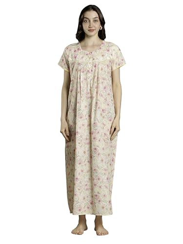 Image of 9shines Label Stylish Chikankari Cotton Nighty Maxi for Women | Full Length Nightgown | Nightdress with Pocket | Embroidery Nighty | Soft Comfortable Cotton Nightwear (1545)