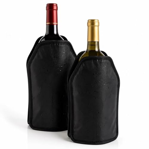 Fundas Enfriadoras para Vino 15 x 22 x 1,5 cm, con Gel Refrigerante Reutilizable, Enfriador para Botellas de Vino, Cava y Champán, Negro Pack de 2 Unidades