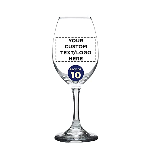 Custom Rioja Wine Glasses with Stem 10 oz. Set of 10, Personalized Bulk Pack - Color Bottom, Perfect for Wedding, Party Favors, Birthday, Bridal Shower Gifts - Clear