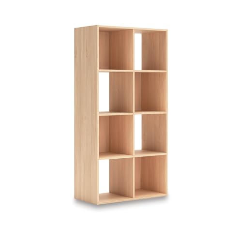Signature Design by Ashley Piperton Contemporary 4-Tier Floor Standing 8 Cube Organizer for Living Room, Light Brown