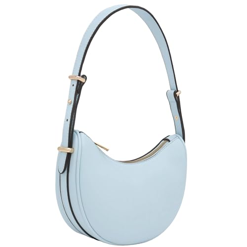 Bolsa de ombro pequena de couro sintético liso crescente, Azul-celeste, One Size