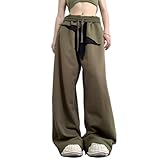 UAURORAO Women Streetwear Sweatpants Elastic Waist Loose Wide Leg Joggers Y2k Star Print Baggy Cargo Pants Punk Harajuku 90s(Army Green Star,S)