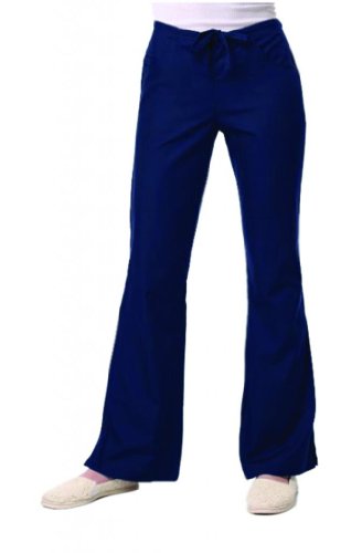 Maevn Women's Core Collection' Half Back Elastic & Drawstring Flare Leg Srub Pant, Navy, Large